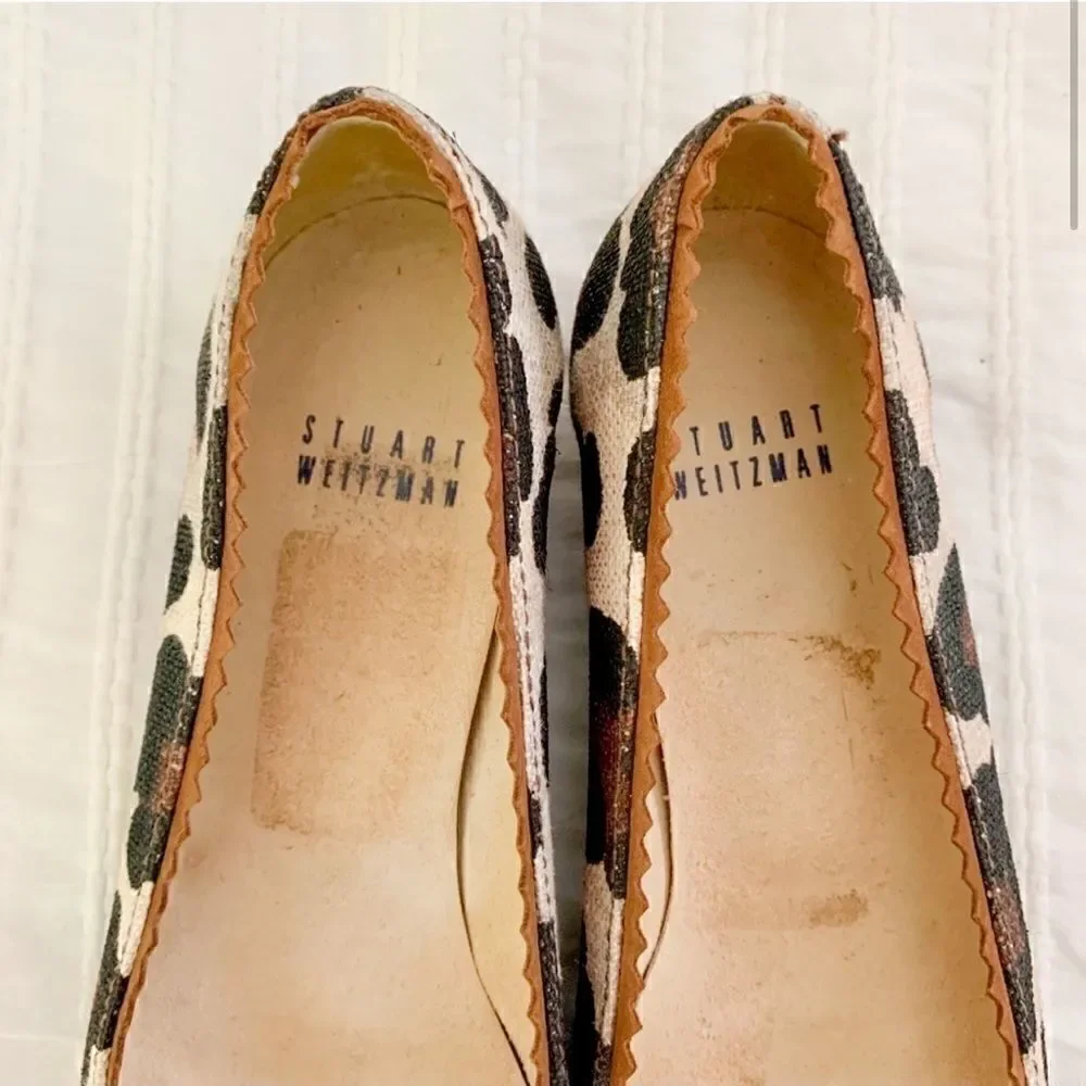 STUART WEITZMAN canvas leopard print flats